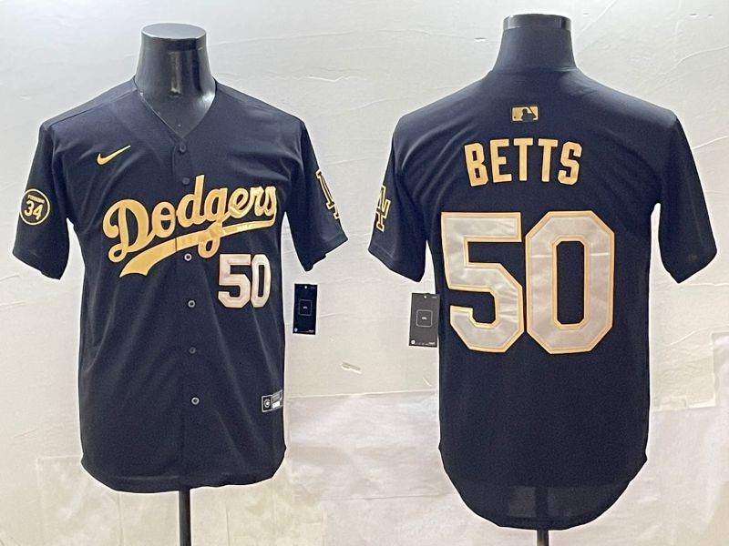 Men Los Angeles Dodgers #50 Betts Black Gold Nike 2025 MLB Jersey style 4262
